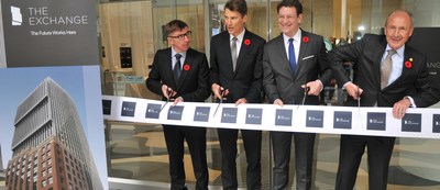 Pictured from left to right -- Lead architect Harry Gugger, Vancouver Mayor Gregor Robertson, Credit Suisse Asset Management's Christoph Schumacher, SwissReal's Franz Gehriger. (CNW Group/Credit Suisse Real Estate Asset Management)